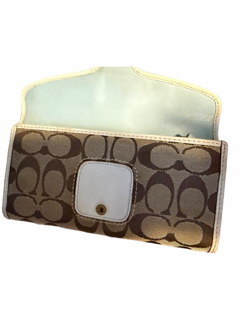 Coach Bleecker Tattersall Signature Canvas Buckle Wallet Blue White EUC - Picture 6 of 15